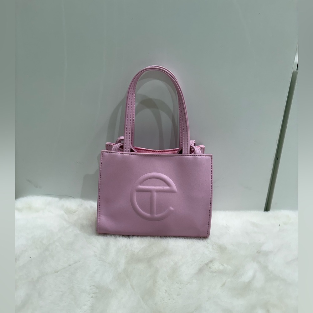 Telfar Pink Small Handbag with Logo Detail- Color Bubblegum
